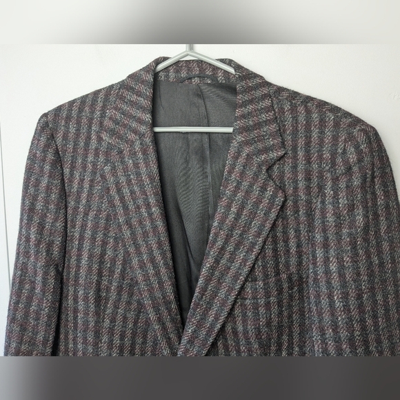 VINTAGE HARRIS TWEED Men Blazer 100% Wool No Size Tag Gray And Red - Picture 2 of 13